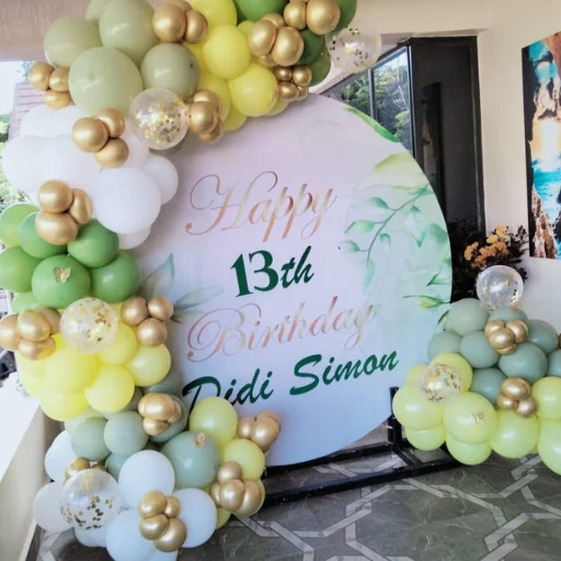 Elegant baby shower setup in Nairobi with pastel balloons and decorated table